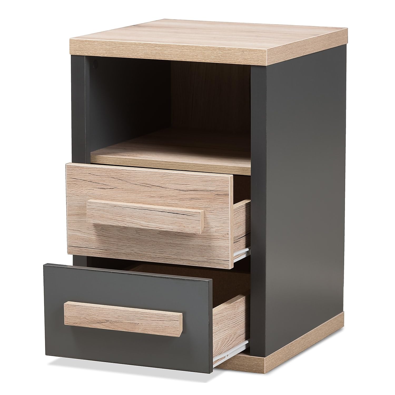 Baxton Studio Pandora 24.25-inch High 2-Drawer Nightstand, Dark Grey and Oak Light Brown (141-7961-HiT)
